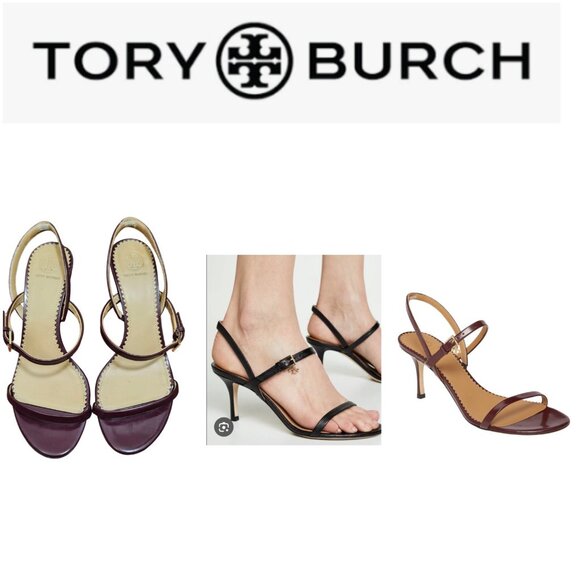 TORY BURCH PENELOPE SLINGBACK SANDALS MALBEC LEATHER STRAPPY Size 7 - Picture 1 of 13